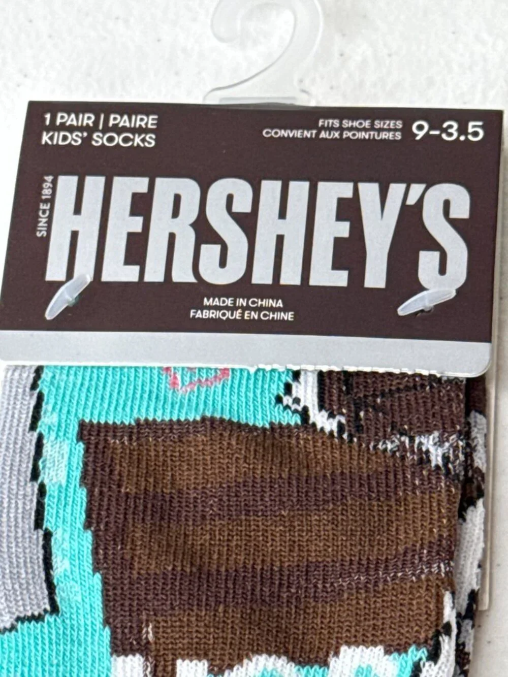 Chocolate Bar Crew Socks Kids Size 9-3.5 Brown Blue Candy Theme NWT